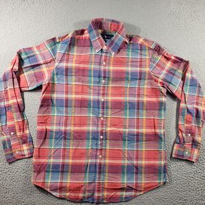 Ralph Lauren Shirt Mens Large Red Blue Plaid Long Sleeve Button Up Cotton Casual
